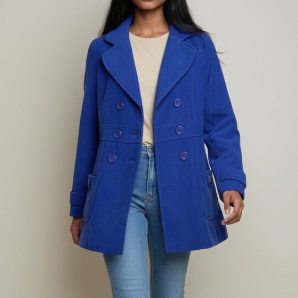 Basic Edge Clothing Royal Blue Front Button Pea Coat/Jacket in Size Medium